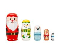 Christmas Nesting Dolls - 5 Inch Wooden Dolls | Wood Holiday Toys - novelty santa claus elk snowman stacking set with 5 pieces for adults party favors home decor festive creative play