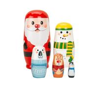 Christmas Nesting Dolls - 5-Piece Wooden Stacking Toys | Santa, Elk, Snowman Figures for Children, Kids, Adults | Holiday Party Favor, Winter Home Decor, Birthday Gift, Family Fun