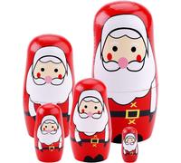 Christmas Nesting Dolls,5 Pieces Wooden Santa Claus Matryoshka Russian Nesting Doll,11cm Cute Cartoo
