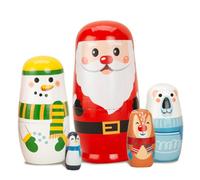 Christmas Nesting Dolls, 5PCS Wood Russian Nesting Dolls, Cute Snowman Santa Claus Elk Russian Doll, Toys for Kids Holiday Birthday Gift