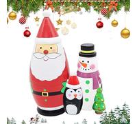 Christmas Nesting Dolls Collection - Artisan Handcrafted Wooden Stacking Dolls Set, Traditional Russian Folk Art Style Festive Holiday Decorations | Vibrant Educational Stacking Toys For K