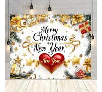 Christmas New Year Backdrop Red Heart Pine Branch Star Holiday Decor，7*5FT