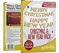 Christmas & New Year Balloon Bundle for Winter Holiday Parties Metallic Gold Decoration with Attractive 14 Piece Merry Christmas & 12 Piece Happy New Year Balloon Kit Suitable for Helium or Air