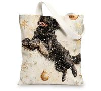 Christmas Newfoundland Dog Canvas Tote Bag for Shopping 13 * 15, Luxury Snowflakes Reusable Grocery Shoulder Cloth Bag for Women, Pet Painting Gift Decoration