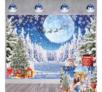 Christmas Night Backdrop North Pole Christmas Winter Forest Scene Wonderland Photography Background Snowflake Moon Night Xmas Happy New Year Decorations Banner (120x96 inch (10x8FT))