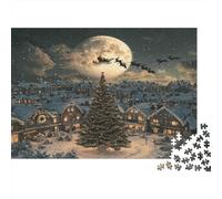 Christmas Night Scene 100% Recycled Cardboard Santa Sleigh over Tree 1000 Piece Jigsaws for Adults Unique Classic Educational Games 38x26cm/1000pcs