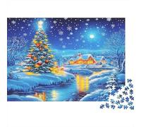 Christmas Night Scene1000-Piece Jigsaw Puzzle Snowy Christmas Tree Reflection- Decoration for Adults And Kids 70x50cm/1000pcs