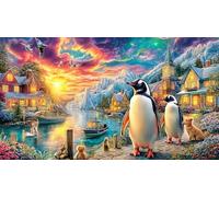 Christmas-Night-with-Penguins-and-Reindeer Adult Jigsaws 1000 Piece Puzzle Game Challenging Puzzles for Wall Decoration and Gifts Great Gift Idea Educational Games 70x50/1000pcs