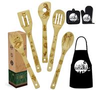 Christmas Nightmare Gift for Women Wooden Cooking Spoons Bamboo Kitchen Cooking Utensils Set with Apron Oven Mitt Potholder