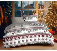 Christmas Nodic Duvet Cover Set King- Scandi Reindeer & Snowy Trees Design - Festive Bedding Set - Soft Microfibre Reversible Quilt Cover with 2 Pillowcases (Nordic Red, King (U.K. Standard))