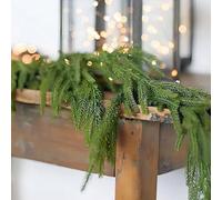 Christmas Norfolk Pine Garland, Green Plastic Artificial Pine Branches Christmas Tree Wreath Banister Outdoor Decorations for Fireplace Stairs Cabinets Door Frames(9ft/270cm)