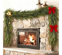 Christmas Norfolk Pine Garland, Green Plastic Artificial Pine Branches, Green Artificial Christmas Garland for Holiday Fireplace Mantle Window Indoor Outdoor Decor(1,6ft)