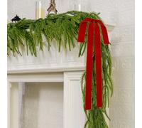 Christmas Norfolk Pine Garland with 2 Long Velvet Bow, 6ft Real Touch Green Artificial Christmas Garland 70'' Faux Greenery Garlands for Xmas Fireplace Mantle Window Stair Indoor Outdoor Decor (Green)