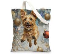 Christmas Norfolk Terrier Dog Canvas Tote Bag for Shopping 13 * 15, Luxury Snowflakes Reusable Grocery Bag for Women, Pet Travel Pattern Gift Decoration