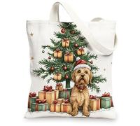 Christmas Norfolk Terrier Dog Canvas Tote Bag for Shopping 13 * 15, Xmas Tree Gifts Reusable Grocery Shoulder Bag for Women, Pet Painting Gift Decor