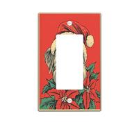 Christmas Norfolk Terrier Dog Decorative Light Switch Cover Plate 1 Gang Single Rocker, Xmas Poinsettia Switchcover Switchplate, Pet Electrical Faceplate for Kitchen Living Room