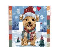 Christmas Norfolk Terrier Dog Decorative Light Switch Cover Plate 2 Gang Double Toggle, Xmas Patchwork Electrical Switchplate, Pet Faceplate for Kitchen Living Room Decor