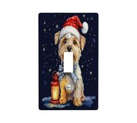 Christmas Norfolk Terrier Dog Decorative Light Switch Cover Wall Plate 1 Gang Single Toggle, Cute Xmas Stars Switchcover Switchplate, Pet Electrical Faceplate for Kitchen Living Room