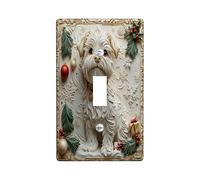 Christmas Norfolk Terrier Dog Decorative Light Switch Cover Wall Plate 1 Gang Single Toggle, Fun Xmas Luxury Electrical Faceplate for Kitchen Bathroom Decor, Pet Electrical Switchplate