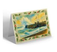 CHRISTMAS NOTELET - Angry Sea At the Redoubt, Eastbourne - Vintage Art Style