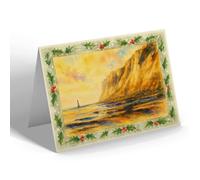 CHRISTMAS NOTELET - Beachy Head Cliffs & Lighthouse, Eastbourne - Vintage Art Style