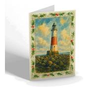 CHRISTMAS NOTELET - Beachy Head Lighthouse, Eastbourne (b) - Vintage Art Style