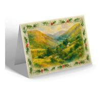 CHRISTMAS NOTELET - Church Stretton from Carding Mill Valley - Vintage Art Style