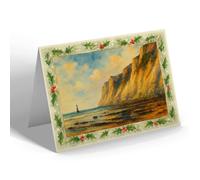 CHRISTMAS NOTELET - Eastbourne. Beachy Head Cliffs & Lighthouse - Vintage Art Style