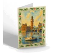 CHRISTMAS NOTELET - London. Big Ben from the River - Vintage Art Style