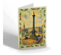 CHRISTMAS NOTELET - London. Trafalgar Square & Nelson Column - Vintage Art Style