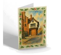 CHRISTMAS NOTELET - Old Cottage & Pump St Marys Hall Coventry - Vintage Art Style
