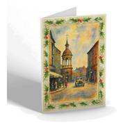 CHRISTMAS NOTELET - Old Market Place & Corn Exchange, Grimsby - Vintage Art Style