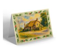 CHRISTMAS NOTELET - Old Mother Hubbard's Cottage, Yealmpton - Vintage Art Style