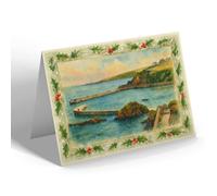 CHRISTMAS NOTELET - Outer Harbour & West Coast, Mevagissey - Vintage Art Style