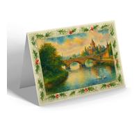 CHRISTMAS NOTELET - Stratford-on-Avon. from Clopton Bridge - Vintage Art Style