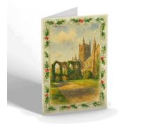 CHRISTMAS NOTELET - The Abbey Ruins & Cathedral Worcester - Vintage Art Style