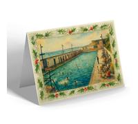 CHRISTMAS NOTELET - The Bathing Pool, Lee-on-Solent - Vintage Art Style