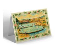 CHRISTMAS NOTELET - The Bathing Pool, Rhos-on-Sea - Vintage Art Style