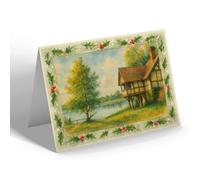 CHRISTMAS NOTELET - The Boathouse, Colemere, Ellesmere - Vintage Art Style