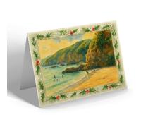 CHRISTMAS NOTELET - The Glen & St Bride's Beach, Saundersfoot - Vintage Art Style