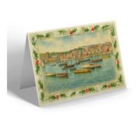 CHRISTMAS NOTELET - The Harbour, St Ives (e) - Vintage Art Style