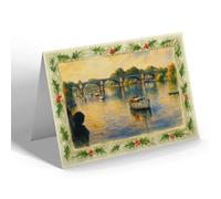 CHRISTMAS NOTELET - The Lock Bridge, St Margarets on Thames - Vintage Art Style