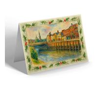 CHRISTMAS NOTELET - The River Nene & Bridge, Wisbech - Vintage Art Style
