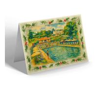 CHRISTMAS NOTELET - The Swimming Pool, British Camp Malvern - Vintage Art Style