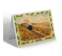 CHRISTMAS NOTELET - The Train Nearing Snowdon - Vintage Art Style