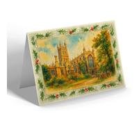 CHRISTMAS NOTELET - The West Front, Gloucester Cathedral - Vintage Art Style