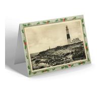 CHRISTMAS NOTELET - Vintage Dorset - The Lighthouse from the Beach, Portland Bill