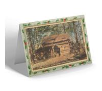 CHRISTMAS NOTELET - Vintage Illinois USA Princeville Log Cabin Cutter Pioneer Grov b
