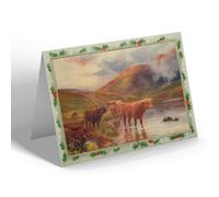 CHRISTMAS NOTELET - Vintage Scotland - Crossing the Stream, Highland Cattle