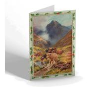 CHRISTMAS NOTELET - Vintage Scotland - Leaving the Hills, Highland Cattle
